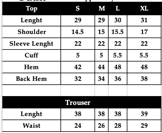 Size chart