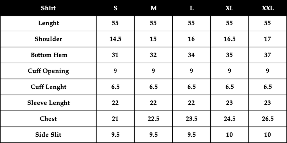 Size chart