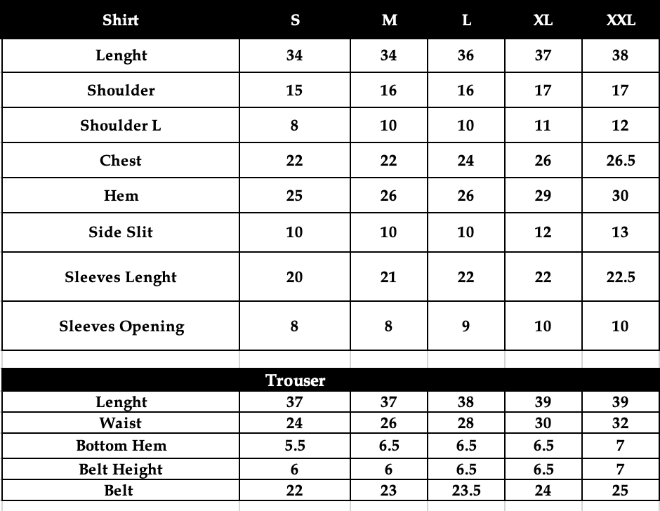 Size chart